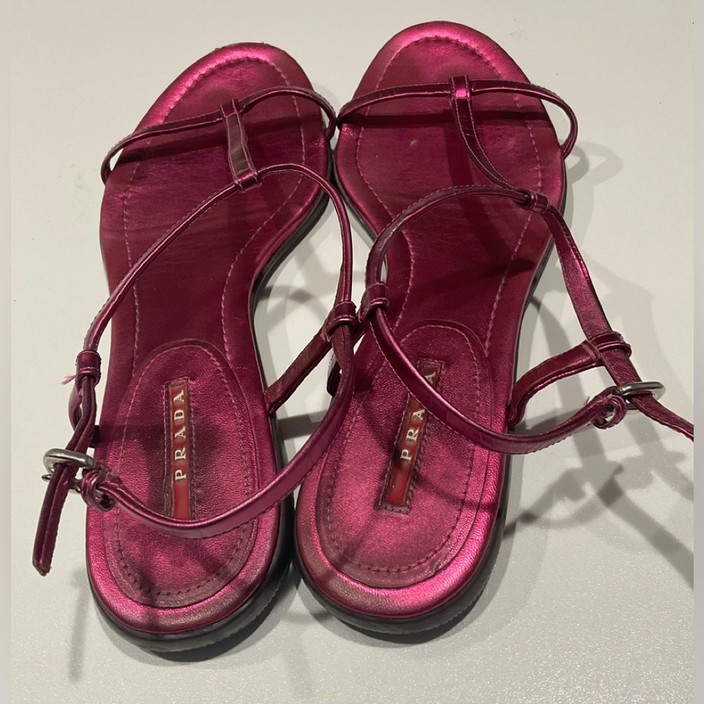 🌺PRADA Women’s Metallic Leather Sandals, Size 10